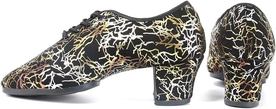 Women's lace-up Latin Dance Shoes Ballroom Modern Jazz Dance Practice Performance Shoes with Closed Toes,Model NJB