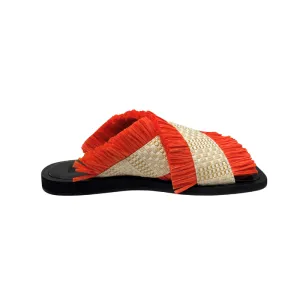 Womens | MAX&Co. Raffia Fringe Slide Sandals