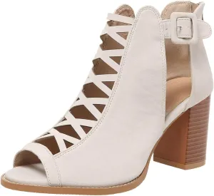 Women's Open Toe Booties with Block Heel and Side Comfortable and Stylish Cut Out Design Open Toe High Heeled Booties
