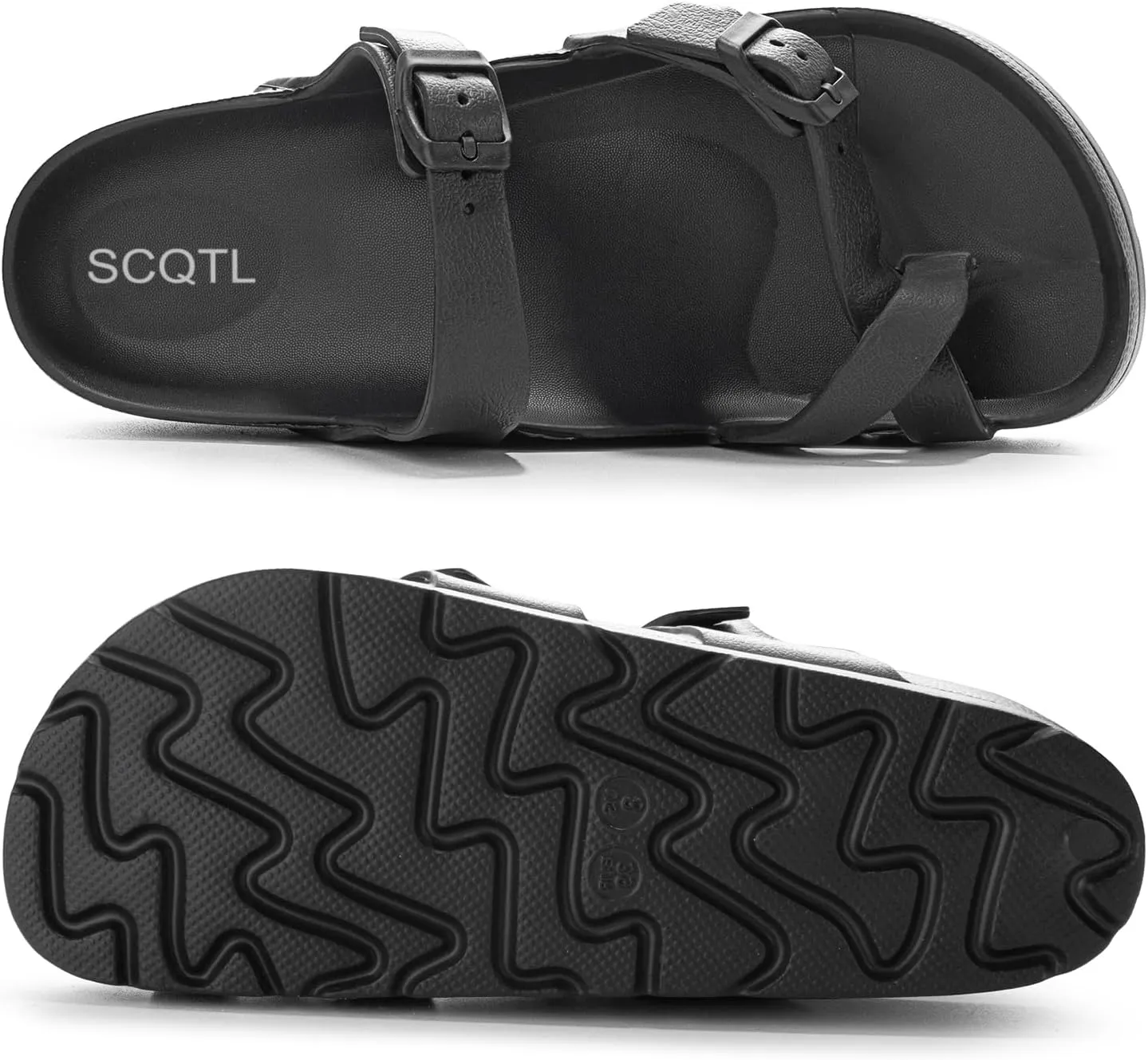 Women's Platform Sandals with Arch Support, Comfort Slides Adjustable Slip On Flat Sandals for Summer Ultra Cushion & Thick Soles