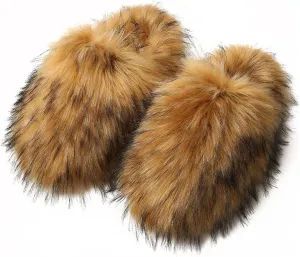 Women's Plush Faux Fur Slipper Slide Sandal Soft Furry Fuzzy Fluffy Lovely Indoor Outdoor Slip On Slippers Multicolor Winter House Shoes