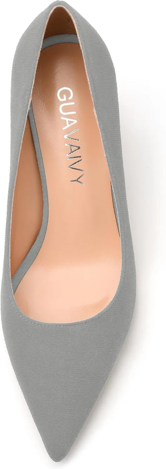 Women's Pointed Toe Mid Heel Pumps Slip On Fashion Closed Toe High Heel Shoes for Women