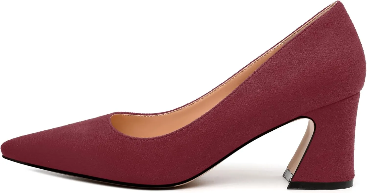 Women's Pointed Toe Mid Heel Pumps Slip On Fashion Closed Toe High Heel Shoes for Women