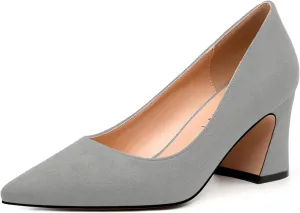 Women's Pointed Toe Mid Heel Pumps Slip On Fashion Closed Toe High Heel Shoes for Women