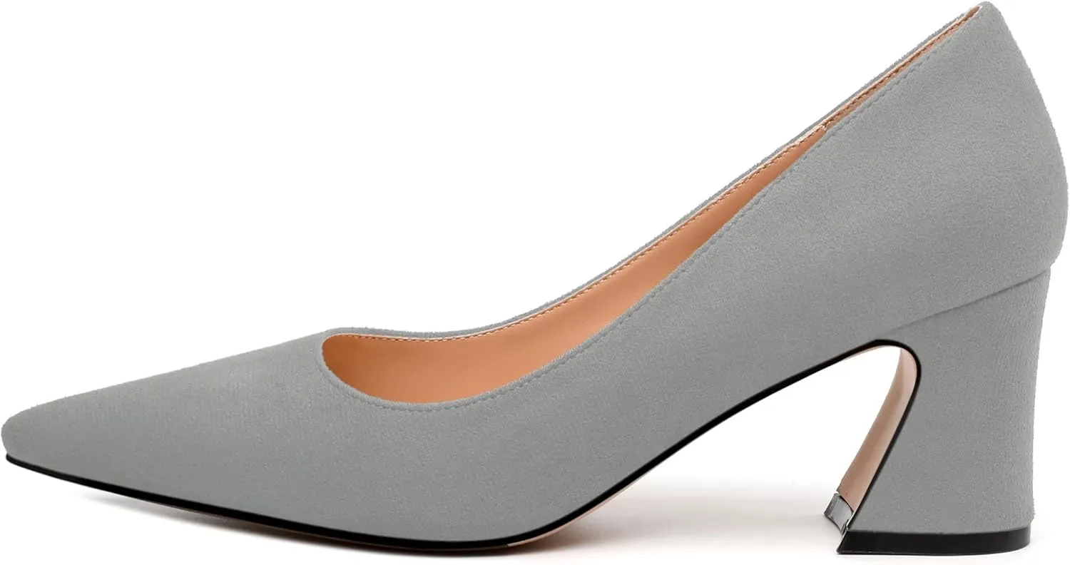 Women's Pointed Toe Mid Heel Pumps Slip On Fashion Closed Toe High Heel Shoes for Women