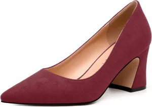 Women's Pointed Toe Mid Heel Pumps Slip On Fashion Closed Toe High Heel Shoes for Women