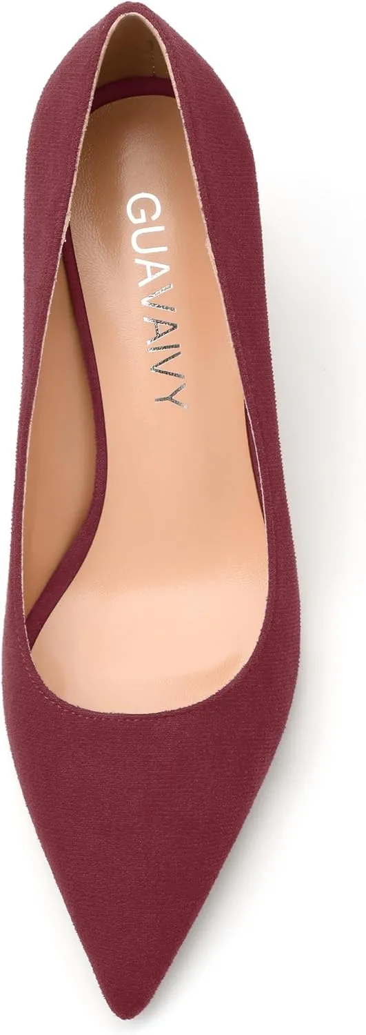Women's Pointed Toe Mid Heel Pumps Slip On Fashion Closed Toe High Heel Shoes for Women