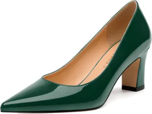 Women's Pumps, Pointed Closed Toe Mid Heels, Slip On Patent Shoes for Working Partying Wedding
