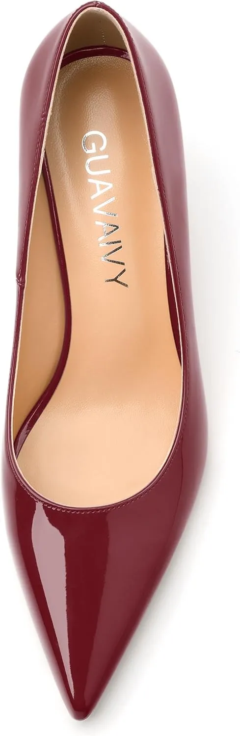 Women's Pumps, Pointed Closed Toe Mid Heels, Slip On Patent Shoes for Working Partying Wedding