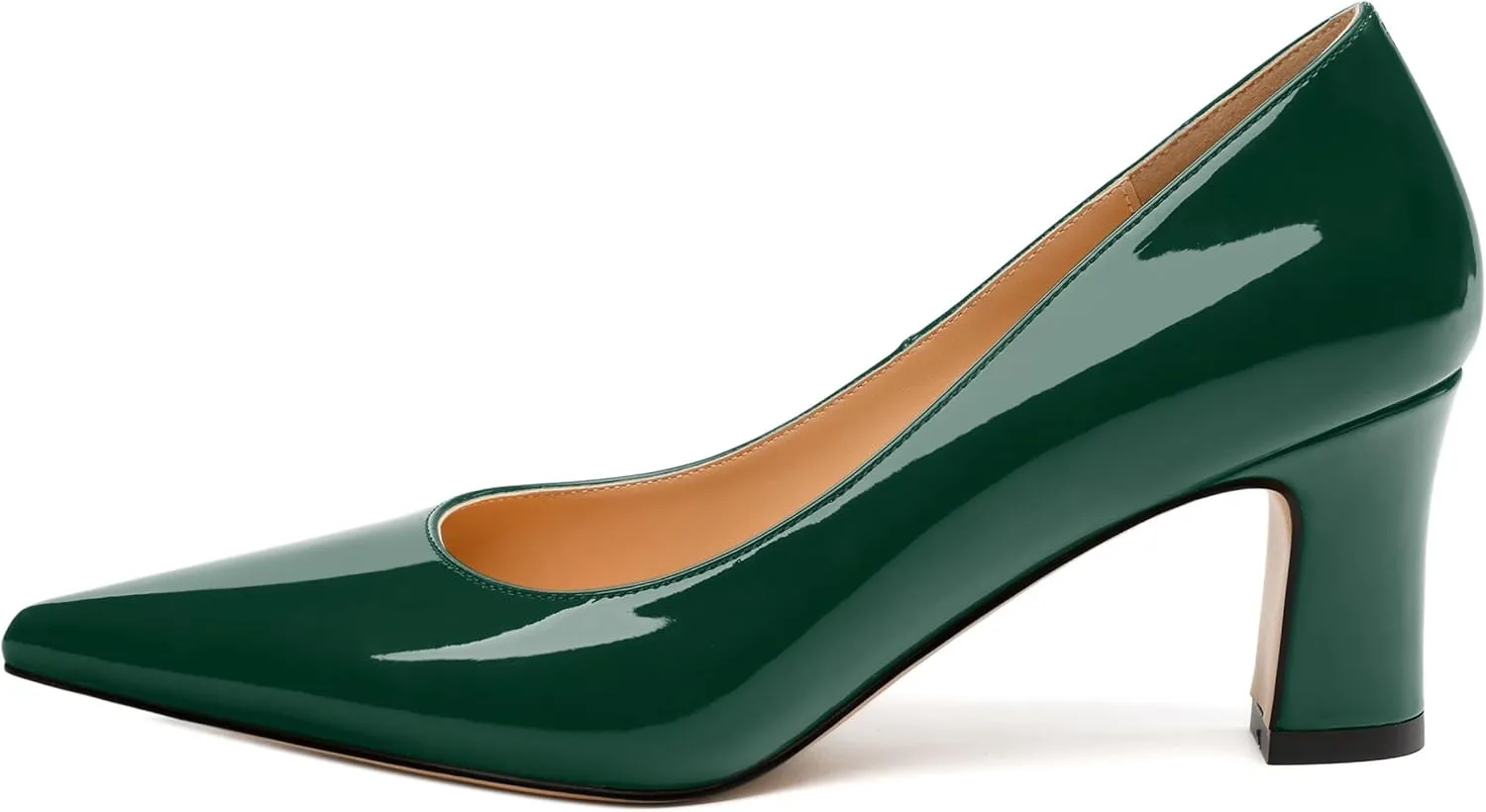 Women's Pumps, Pointed Closed Toe Mid Heels, Slip On Patent Shoes for Working Partying Wedding
