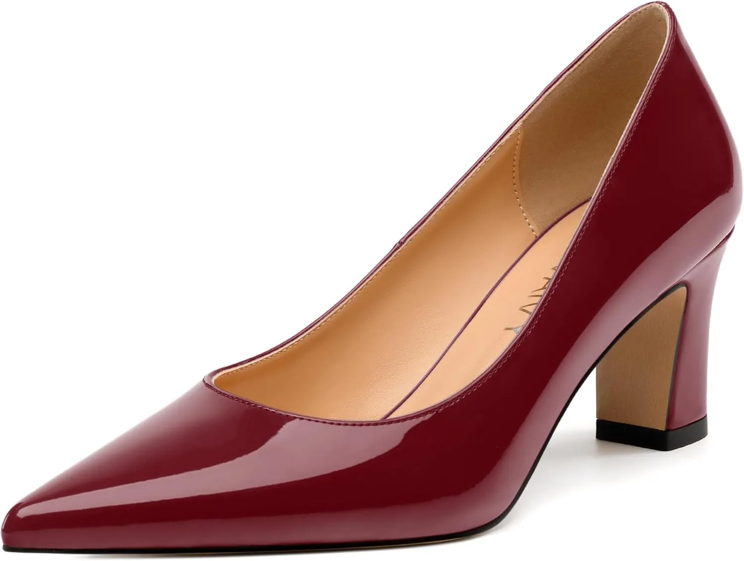 Women's Pumps, Pointed Closed Toe Mid Heels, Slip On Patent Shoes for Working Partying Wedding