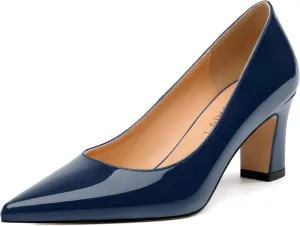 Women's Pumps, Pointed Closed Toe Mid Heels, Slip On Patent Shoes for Working Partying Wedding