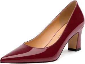 Women's Pumps, Pointed Closed Toe Mid Heels, Slip On Patent Shoes for Working Partying Wedding