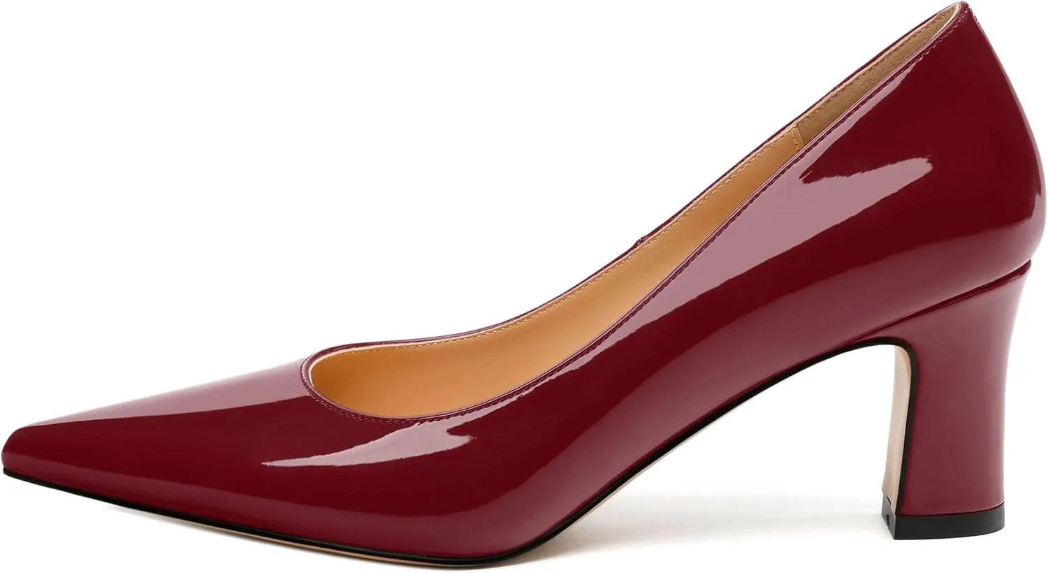 Women's Pumps, Pointed Closed Toe Mid Heels, Slip On Patent Shoes for Working Partying Wedding