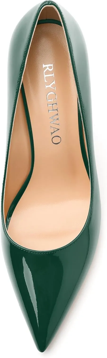 Women's Pumps, Pointed Toe Slip On High Heels, Fashion Solid Patent High Heel Shoes for Women
