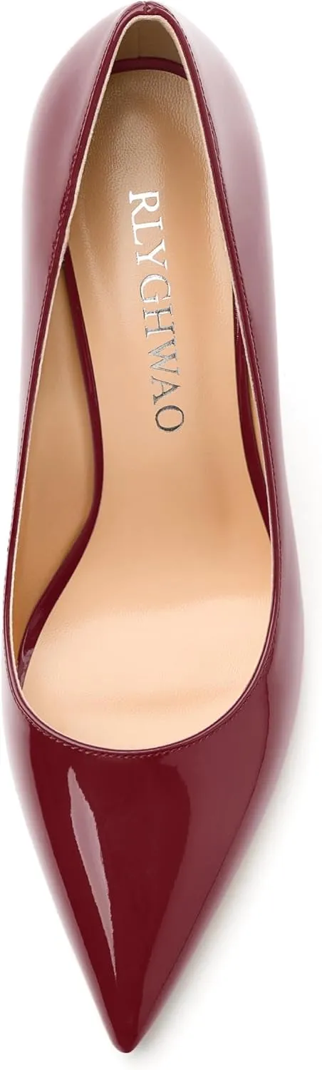 Women's Pumps, Pointed Toe Slip On High Heels, Fashion Solid Patent High Heel Shoes for Women