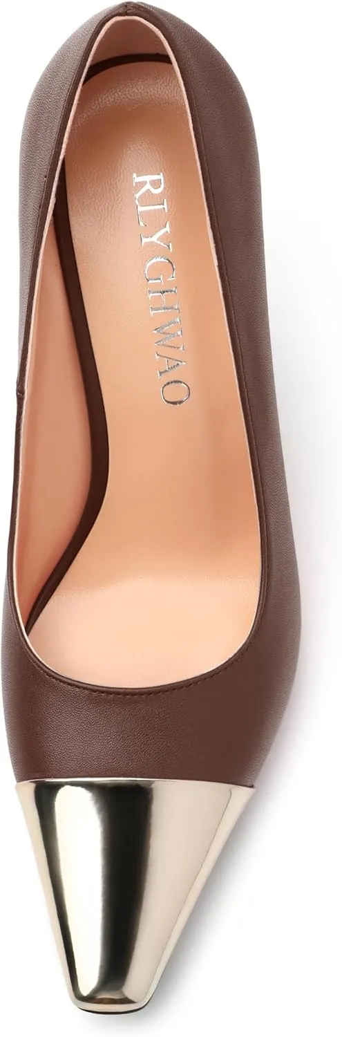 Women's Pumps, Square Toe Chunky High Heels, Slip On Fashion Two Toned Patchwork Womens Shoes for Office Wedding Party