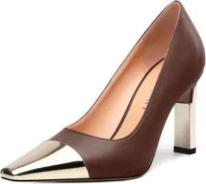 Women's Pumps, Square Toe Chunky High Heels, Slip On Fashion Two Toned Patchwork Womens Shoes for Office Wedding Party