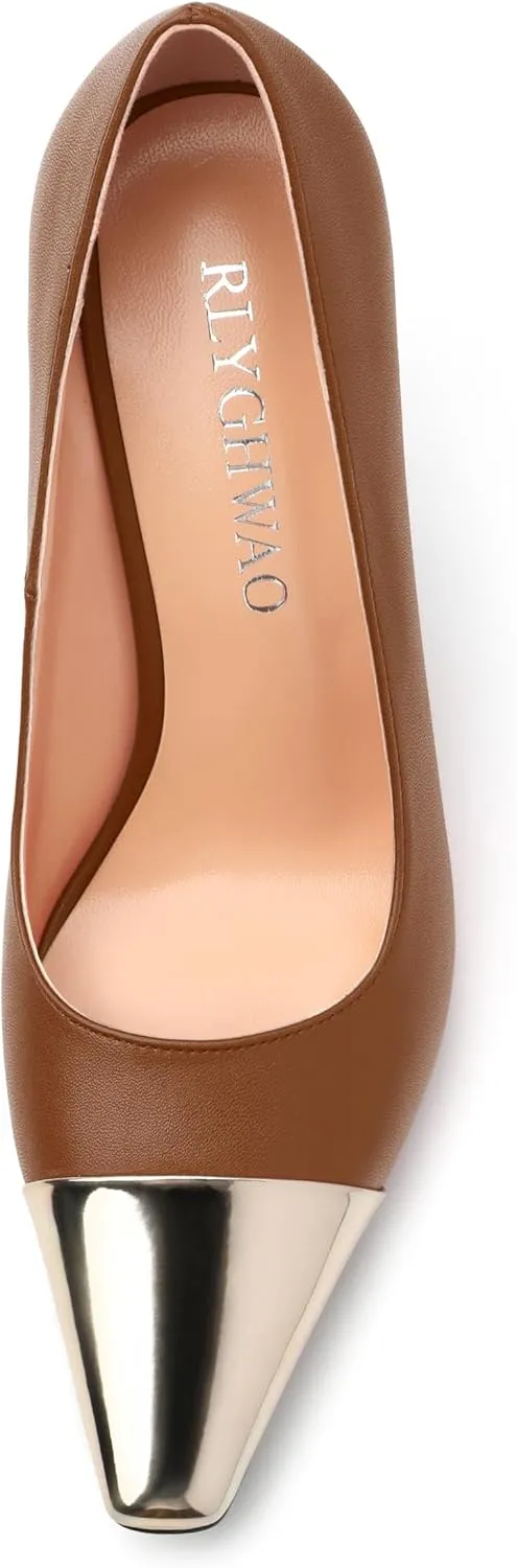 Women's Pumps, Square Toe Chunky High Heels, Slip On Fashion Two Toned Patchwork Womens Shoes for Office Wedding Party