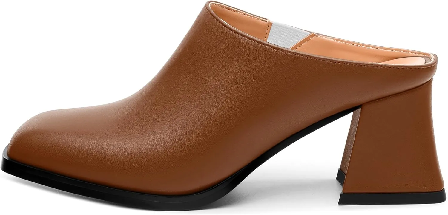 Women's Sandals, Square Closed Toe Mid Heels, Slip On Fashion Solid Matte Heeled Sandal for Daily Working Dating