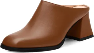 Women's Sandals, Square Closed Toe Mid Heels, Slip On Fashion Solid Matte Heeled Sandal for Daily Working Dating