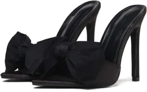 Women's Slip On Bow Slide Sandals Stiletto Heel Heels Bowtie Slippers Sweet Satin Sandals