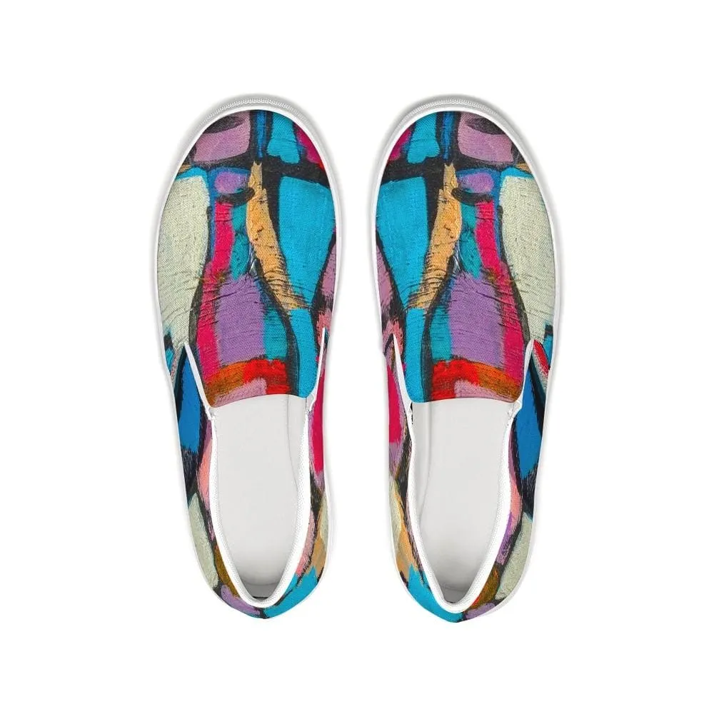 Womens Sneakers - Multicolor Geometric Style Low Top Slip-on Canvas Shoes by inQue.Style