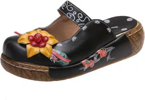 Women's Vintage Slide Sandals Closed Toe Comfort Mules Wedge Platform Slip On Slippers Plus Size Walking Shoes