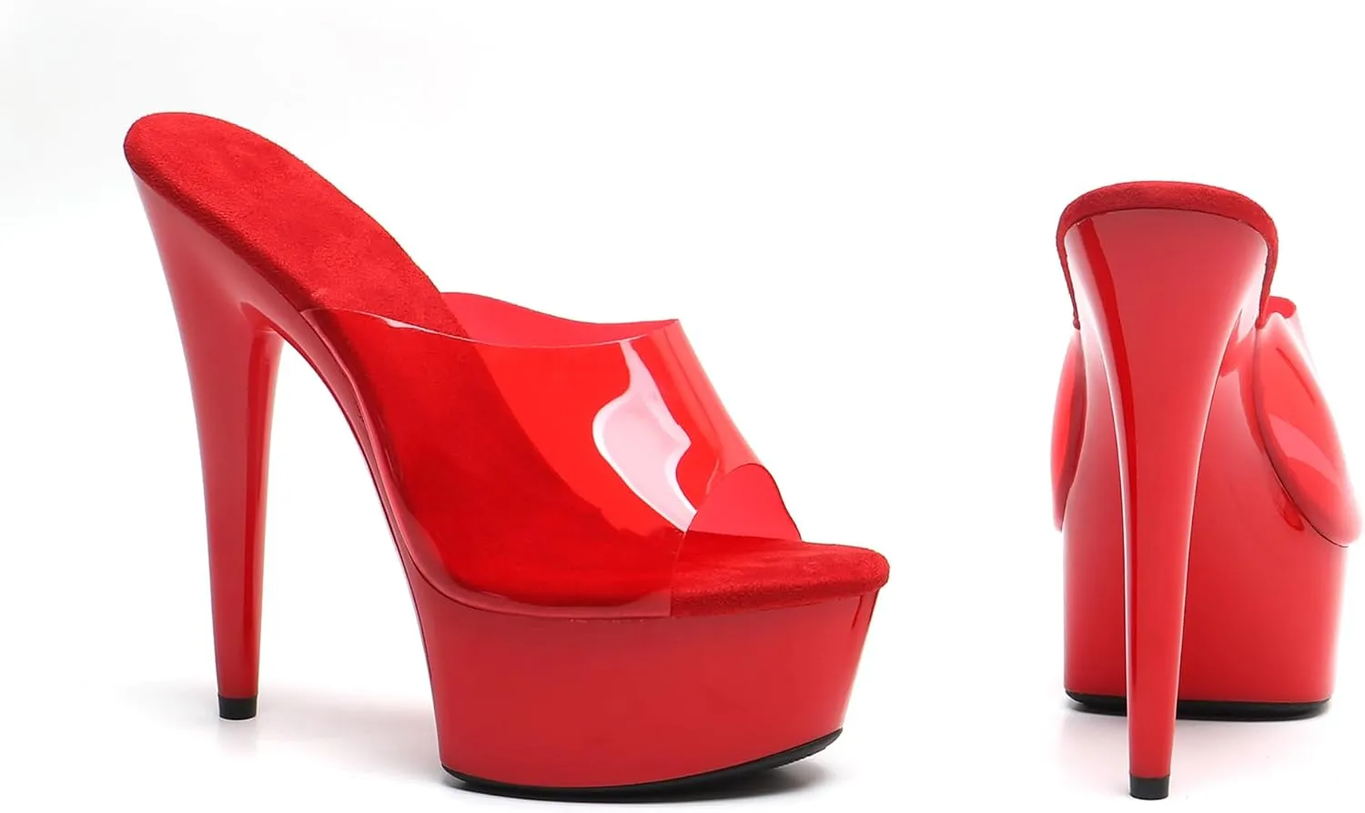 WUXIN H&P Women's 6in Platform High Heels Sexy Stiletto Pole Dance Exotic Sandal Shoes, 15cm Open Toe Transparent Strap Comfortable Dress Shoes Slip on Mules