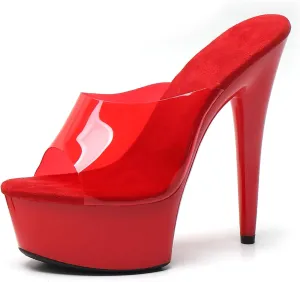 WUXIN H&P Women's 6in Platform High Heels Sexy Stiletto Pole Dance Exotic Sandal Shoes, 15cm Open Toe Transparent Strap Comfortable Dress Shoes Slip on Mules