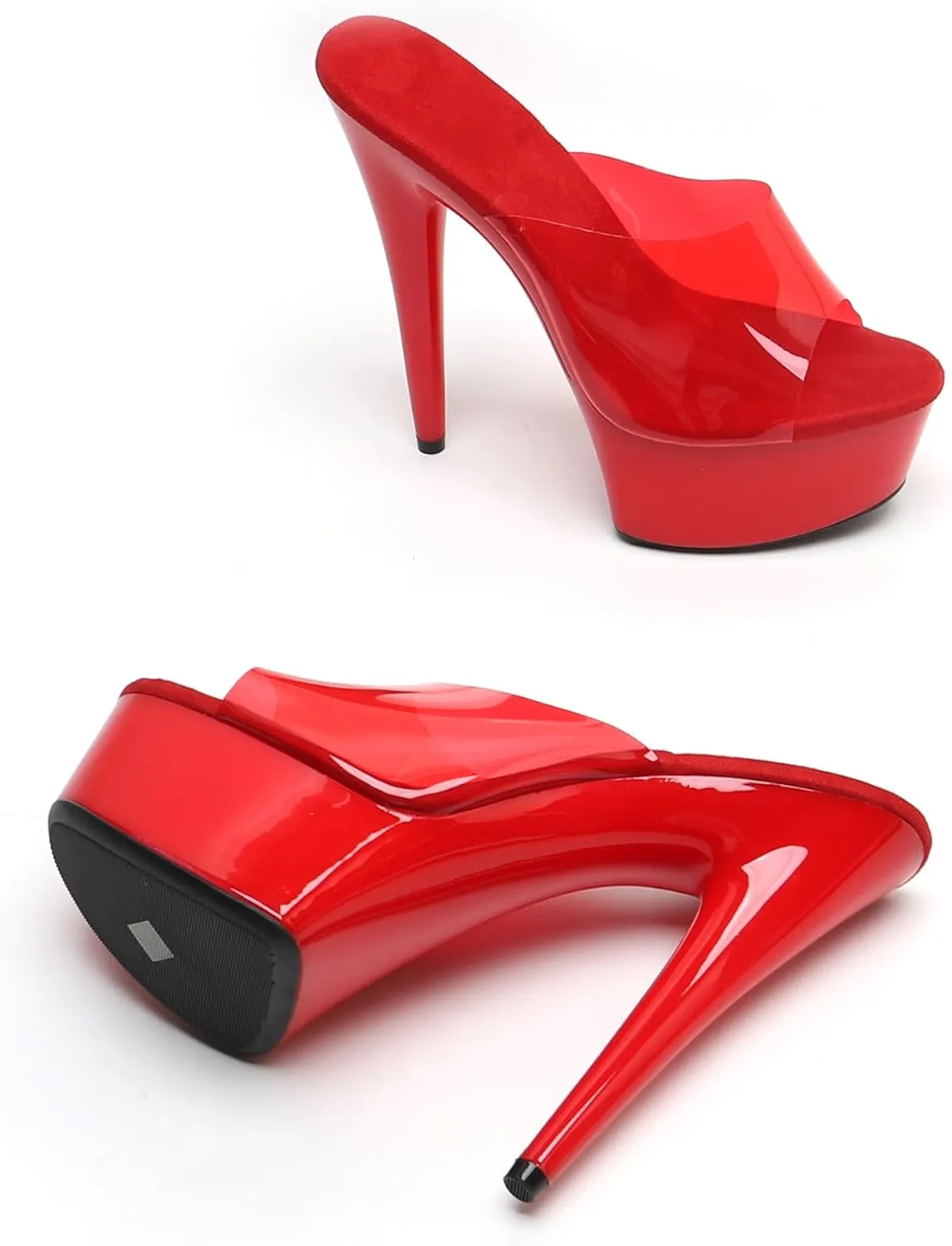 WUXIN H&P Women's 6in Platform High Heels Sexy Stiletto Pole Dance Exotic Sandal Shoes, 15cm Open Toe Transparent Strap Comfortable Dress Shoes Slip on Mules
