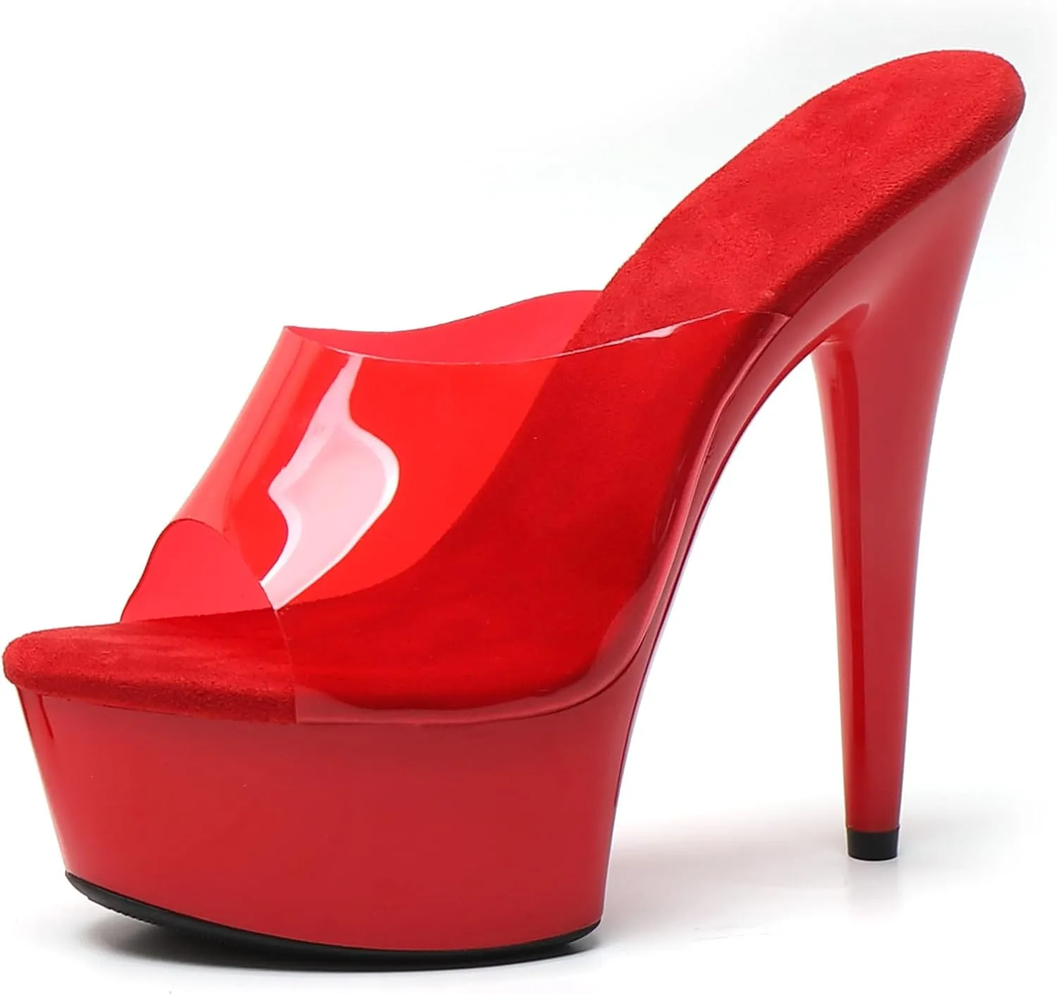 WUXIN H&P Women's 6in Platform High Heels Sexy Stiletto Pole Dance Exotic Sandal Shoes, 15cm Open Toe Transparent Strap Comfortable Dress Shoes Slip on Mules