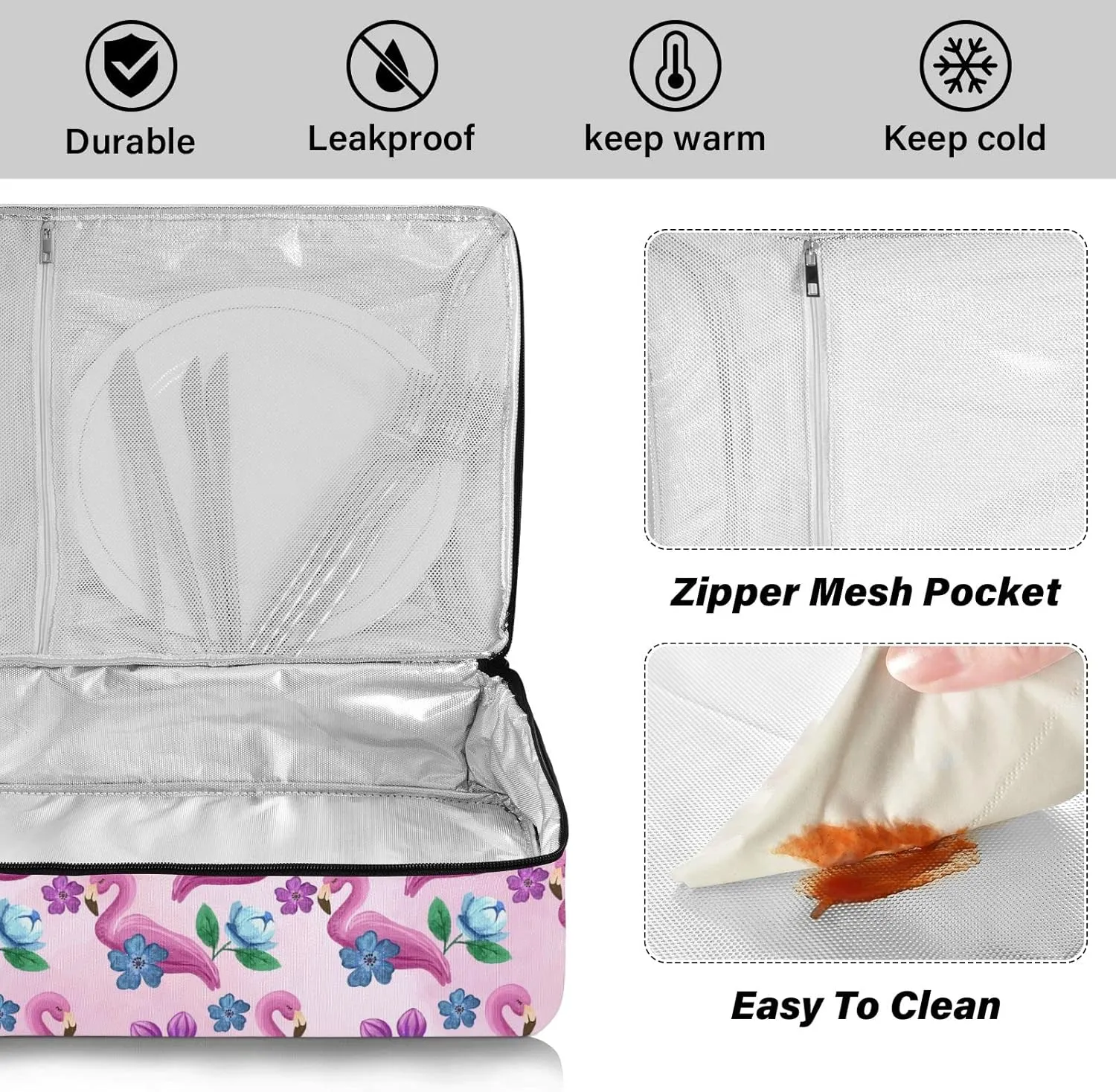 xigua Flamingo Casserole Dish Carrier, Portable Leakproof Insulated Casserole Carrier for Hot or Cold Food, Travel, Party, Picnic
