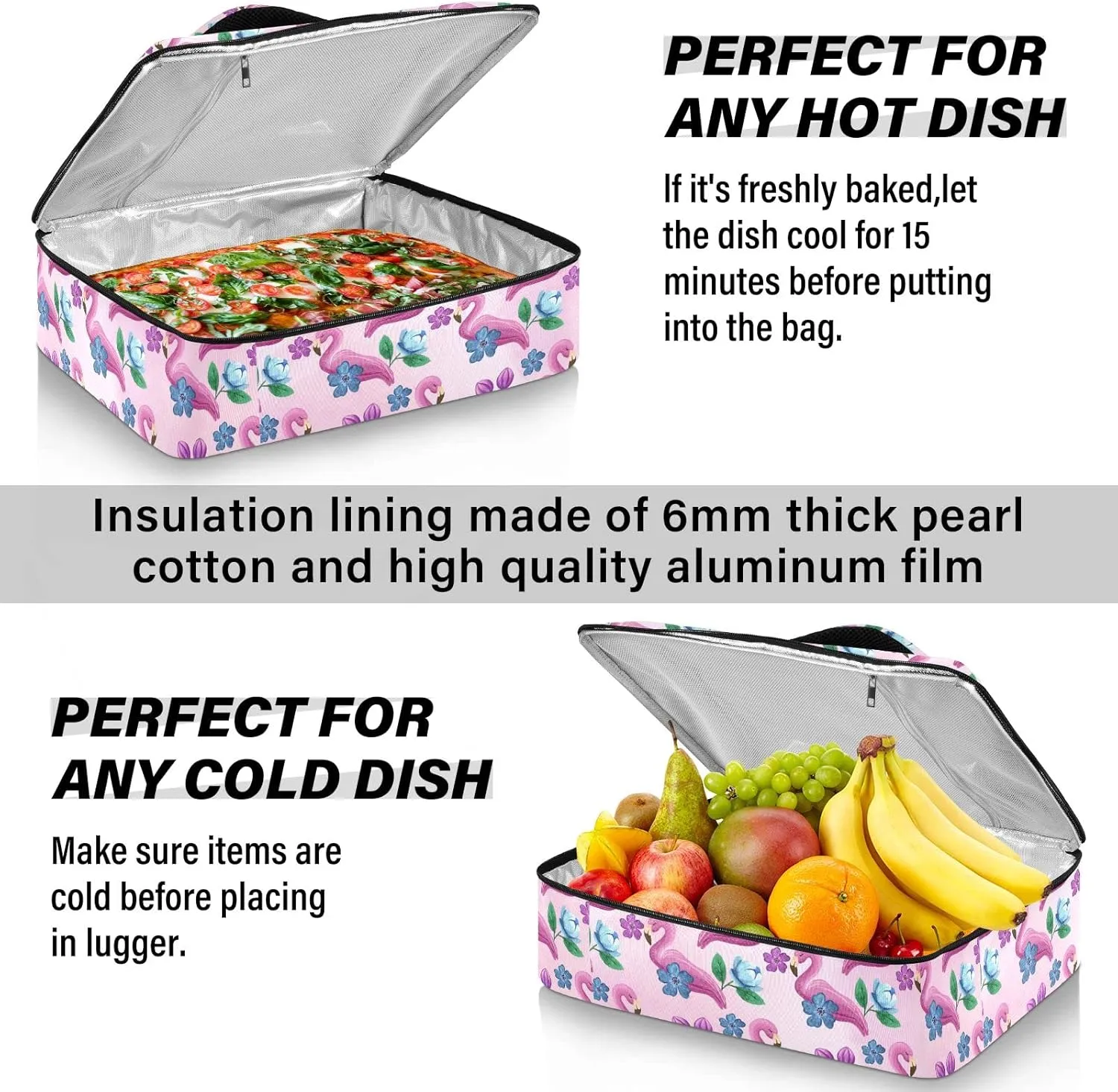 xigua Flamingo Casserole Dish Carrier, Portable Leakproof Insulated Casserole Carrier for Hot or Cold Food, Travel, Party, Picnic