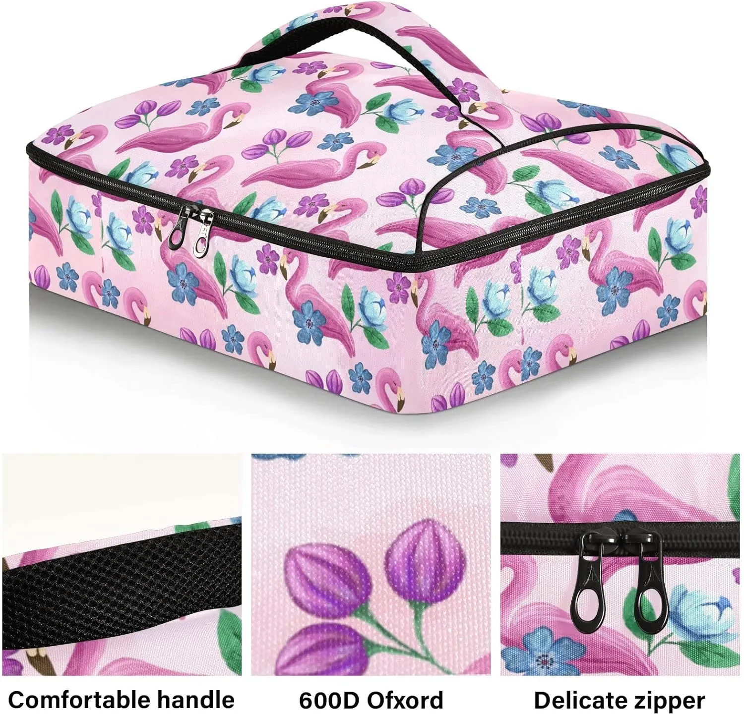 xigua Flamingo Casserole Dish Carrier, Portable Leakproof Insulated Casserole Carrier for Hot or Cold Food, Travel, Party, Picnic