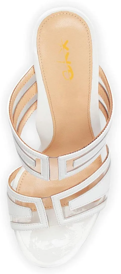 XYD Women Stylish Slip On Mules Open Toe Slide Slipper Pumps Slingback Double Wide Strap Sandals High Heel Dress Shoes
