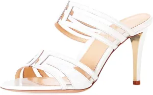 XYD Women Stylish Slip On Mules Open Toe Slide Slipper Pumps Slingback Double Wide Strap Sandals High Heel Dress Shoes
