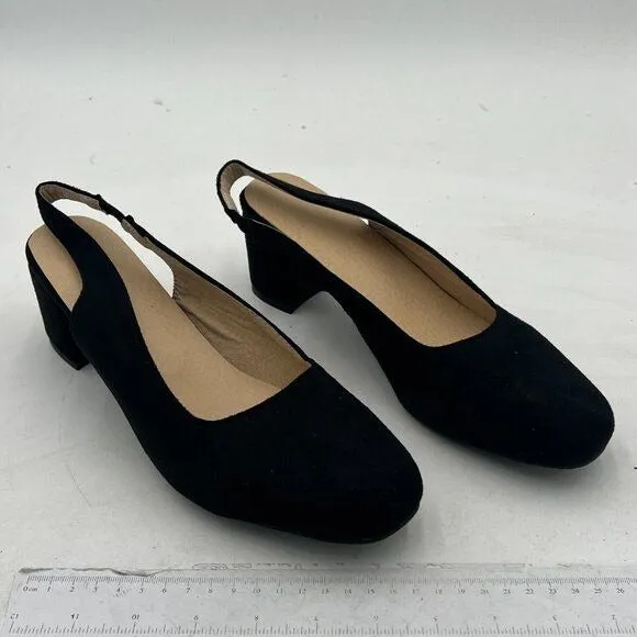 YDN Women Slingback Adjustable Slip On Strappy Block Chunky Mid Heels Pumps Squa