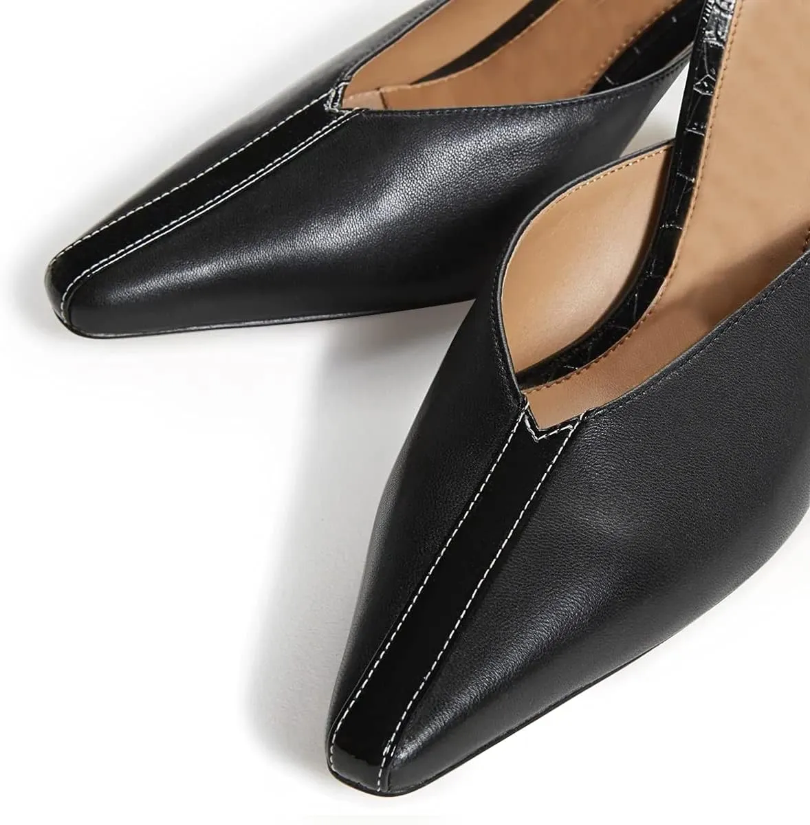 YDN Women's Cone Heel Pointed Toe Slide Mules Slip on V Cut Leather Slide Sandals Clog Dress Shoe Size 4-15 US