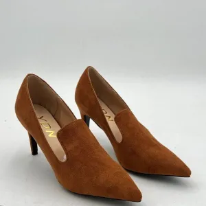 YDN Women's Mid Heels Slip on Loafer Stilettos Pumps Pointy Toe Slide Suede Prom
