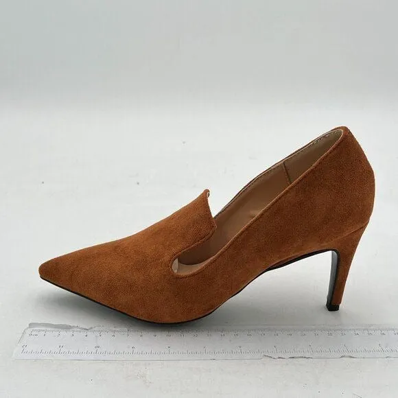 YDN Women's Mid Heels Slip on Loafer Stilettos Pumps Pointy Toe Slide Suede Prom