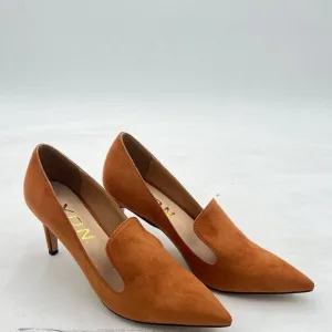 YDN Women's Mid Heels Slip on Loafer Stilettos Pumps Pointy Toe Slide Suede Prom