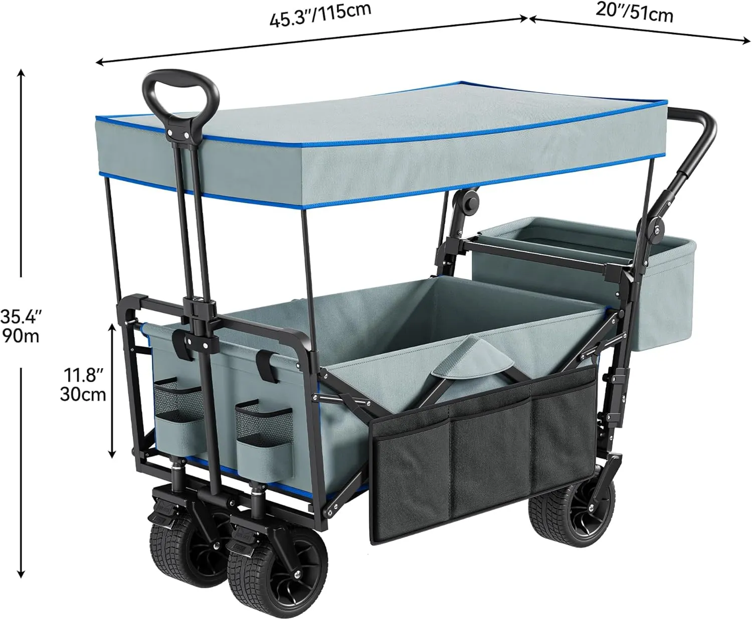 YITAHOME Large Collapsible Wagon w/Removable Canopy, Heavy Duty Outdoor Folding Wagon Cart w/Adjustable Handles and Flexible Swivel Wheels Utility Wagon for Camping, Shopping, Sports, Beach - Grey