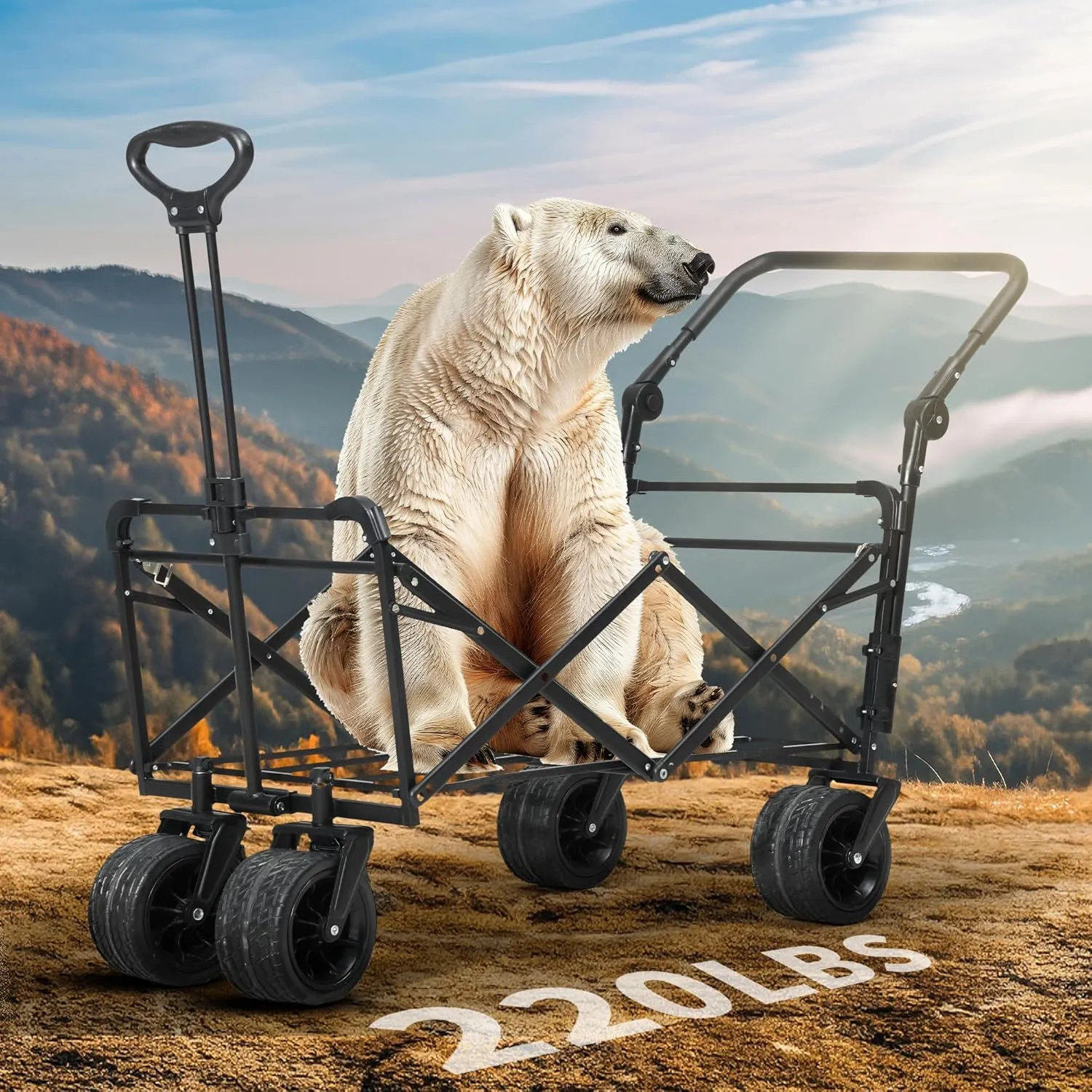 YITAHOME Large Collapsible Wagon w/Removable Canopy, Heavy Duty Outdoor Folding Wagon Cart w/Adjustable Handles and Flexible Swivel Wheels Utility Wagon for Camping, Shopping, Sports, Beach - Grey