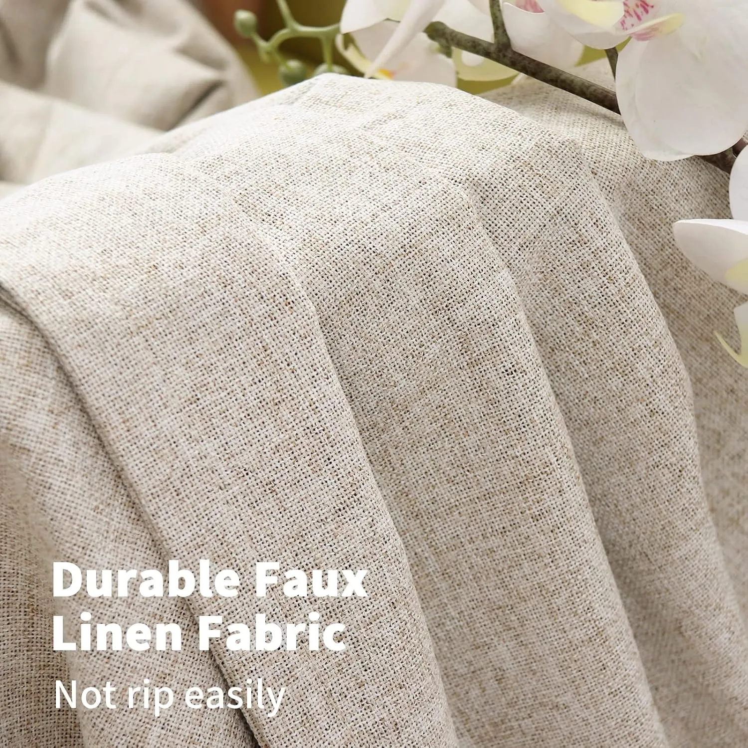 YoungsTex Beige Linen Blackout Curtains for Bedroom, Full Light Blocking Burlap Textured Drapes for Living Room Farmhouse Thermal Insulated Blinds with Grommet Extra Wide, 2 Panels, 60 X 63 Inch