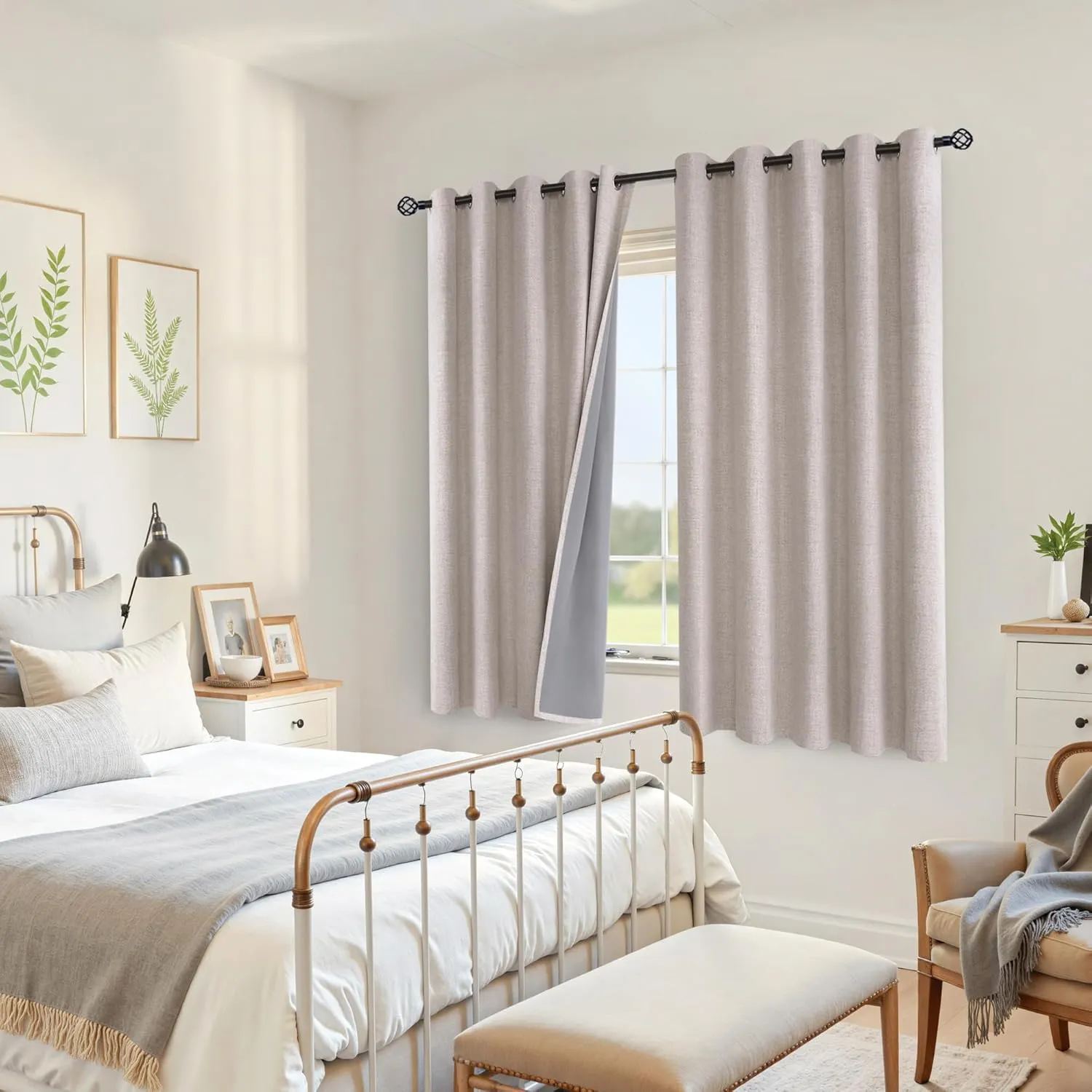 YoungsTex Beige Linen Blackout Curtains for Bedroom, Full Light Blocking Burlap Textured Drapes for Living Room Farmhouse Thermal Insulated Blinds with Grommet Extra Wide, 2 Panels, 60 X 63 Inch