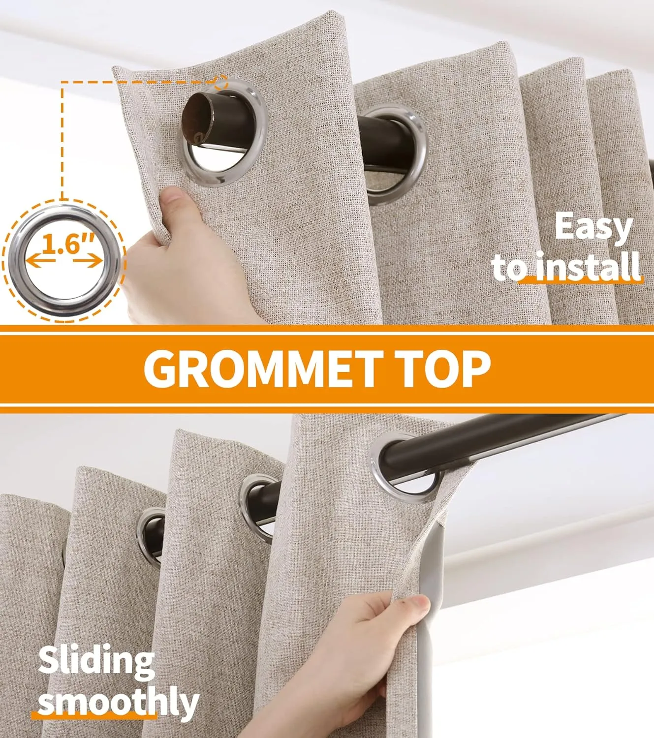 YoungsTex Beige Linen Blackout Curtains for Bedroom, Full Light Blocking Burlap Textured Drapes for Living Room Farmhouse Thermal Insulated Blinds with Grommet Extra Wide, 2 Panels, 60 X 63 Inch