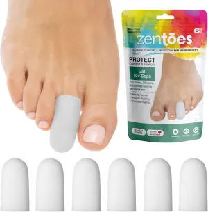 ZenToes 6 Pack Gel Toe Cap and Protector - Cushions and Protects to Provide Relief from Missing or Ingrown Toenails, Corns, Blisters, Hammer Toes (Small, White)